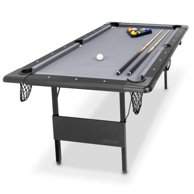 GoSports 6 ft Foldable Pool Table - Portable Billiards Table with Accessories - Black with Grey Felt