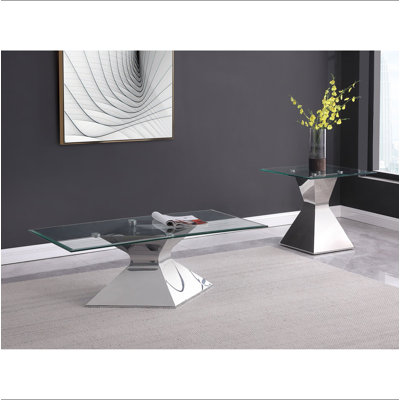 Ensemble de table basse et de table de bout 2 pièces en chrome