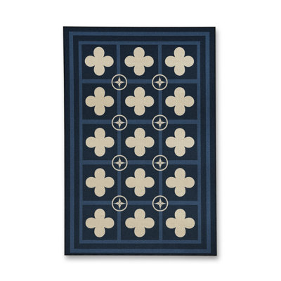 Tapis bleu tissé lavable rétro Mosso