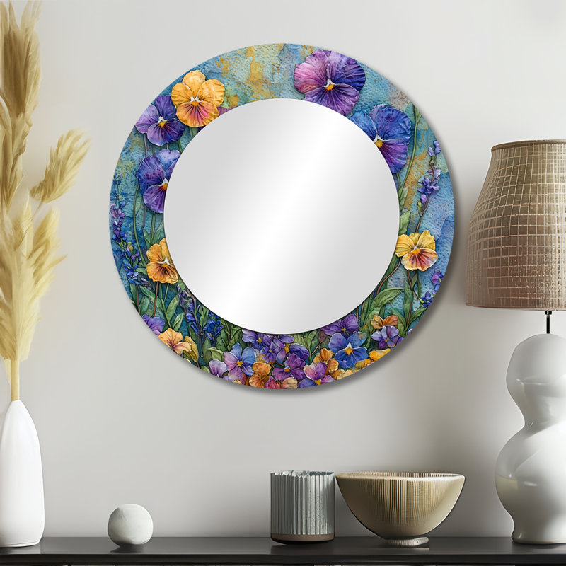 Wild Pansy Patch At The Farm I - Pansies Wall Mirror Art - Printed On Metal, 23" x 23"