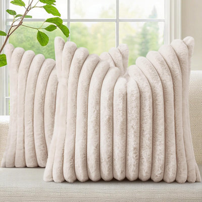 Ensemble de 2 coussins décoratifs en fausse fourrure d'automne 18 x 18 beige
