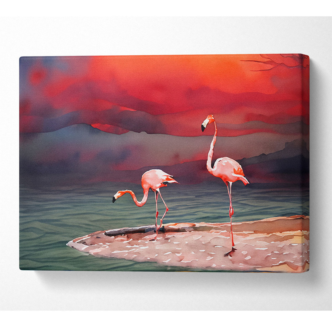 Rosa Flamingo Ozean - Kunstdrucke auf Leinwand