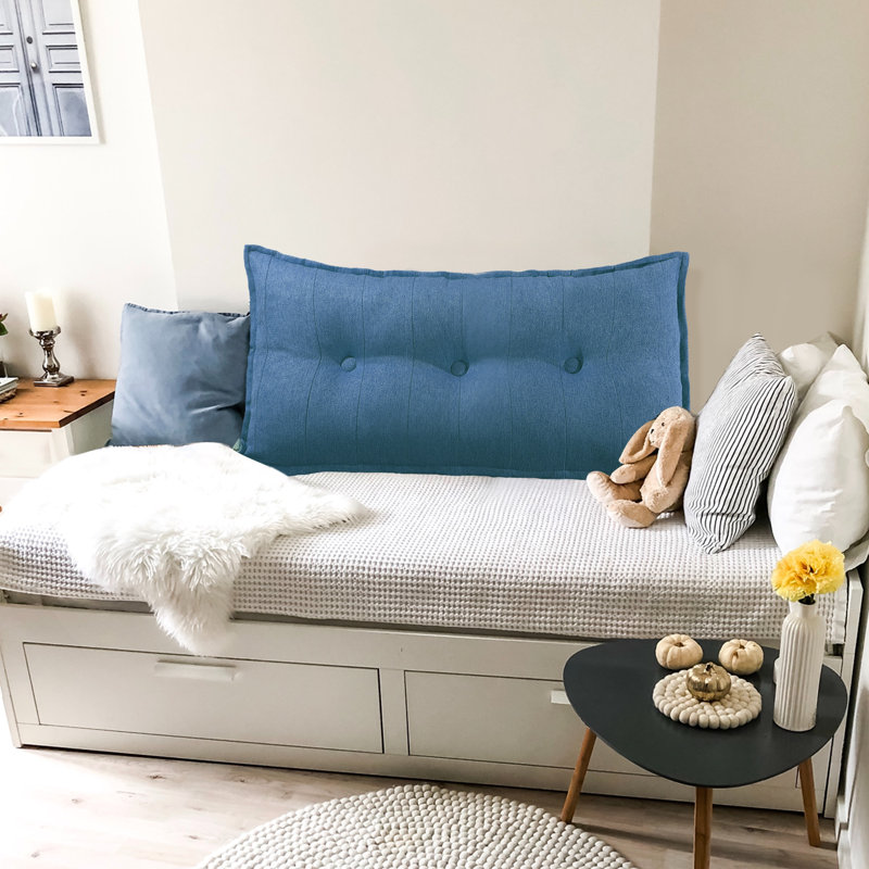 Sit-up Back Comfort Button Tufted Decorative Headboard Back Support Throw Pillow, Accent Body Pillow for Side Sleepers, Blue