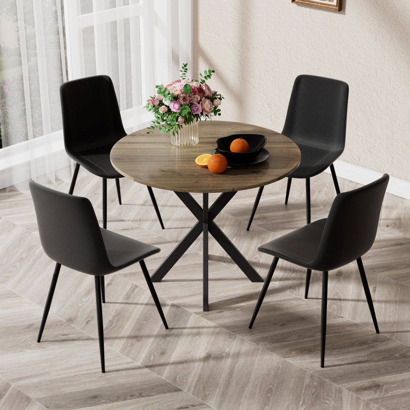 5-Piece Round Dining Table Sets, Black