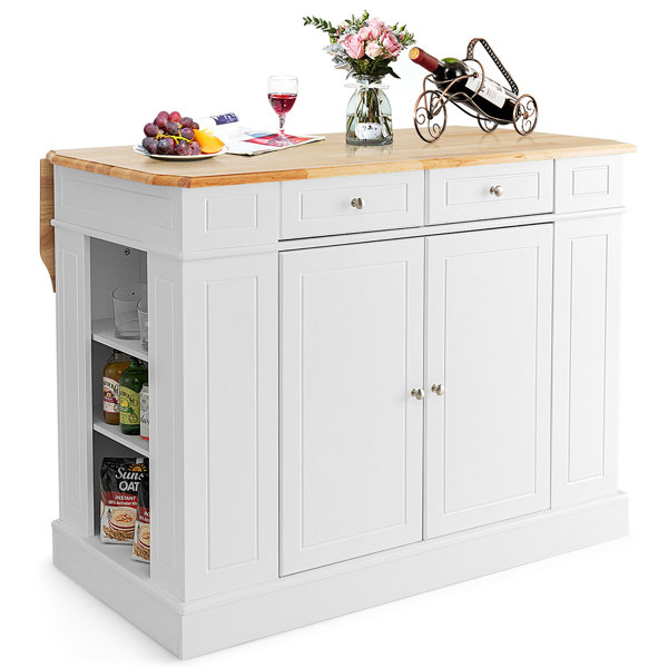 Red Barrel Studio Large Kitchen Island Drop Leaf Breakfast Bar W/ Wood ...