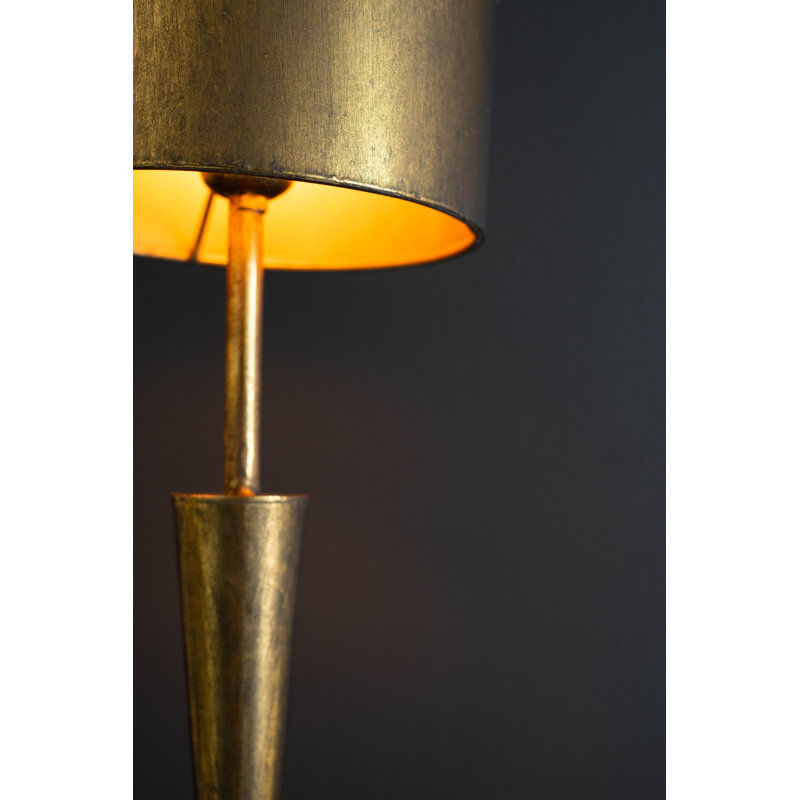  Metal Floor Lamp with Conical Barrel Shade and Triangle Accent Decorative Lighting for Office Reading Nook Antique Gold Finish