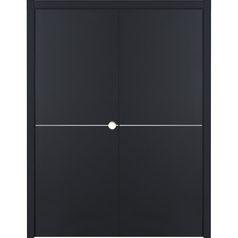 Double porte intérieure pré-suspendue en stratifié noir moderne 36 po x 80 po à gauche, 36" x 80", Gauche