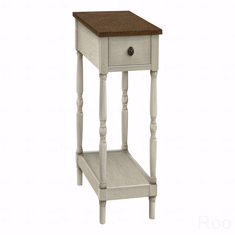 Table d'appoint, 2 niveaux, table de bout, table d'appoint, table de chevet, table étroite, lampe, tiroir de rangement, placage, placage antique, traditionnel