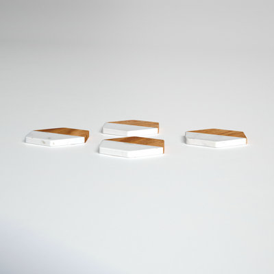 Noni Marble and Mango Wood Hexagon Shaped Coaster