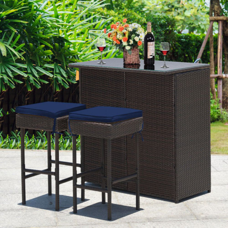 Cahmari 2 - Person Patio Dining Set with Rectangular Table , Cushions Included, Navy