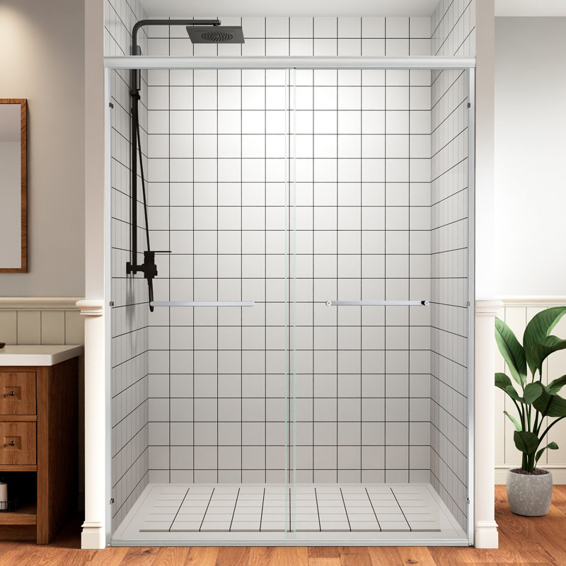 48" X 72" Semi-Frameless Double Sliding Shower Door - Clear Tempered Glass Bypass Door For Walk-In Showers, Easy Installation