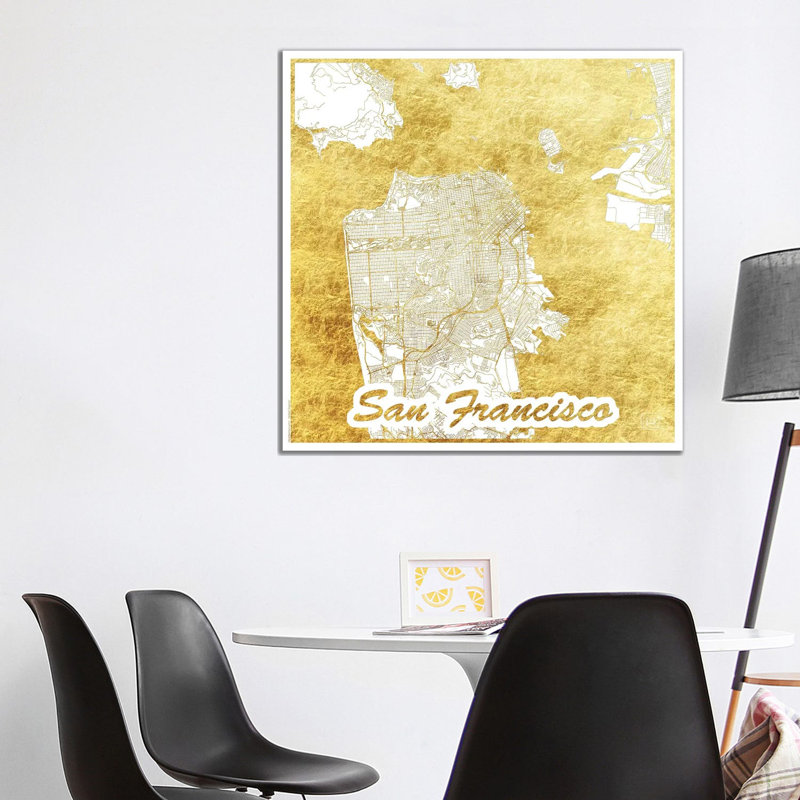 Cape Town Gold Leaf Urban Blueprint Map by Hubert Roguski - Wrapped Canvas Print, 93.98 cm H x 93.98 cm W x 3.175 cm D