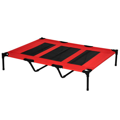 48" X 36" Elevated Dog Bed - Portable With Breathable Mesh & Carry Bag. Metal Frame. Red. Great For Indoor, Outdoor, Camping, Travel. Promotes A Comfo