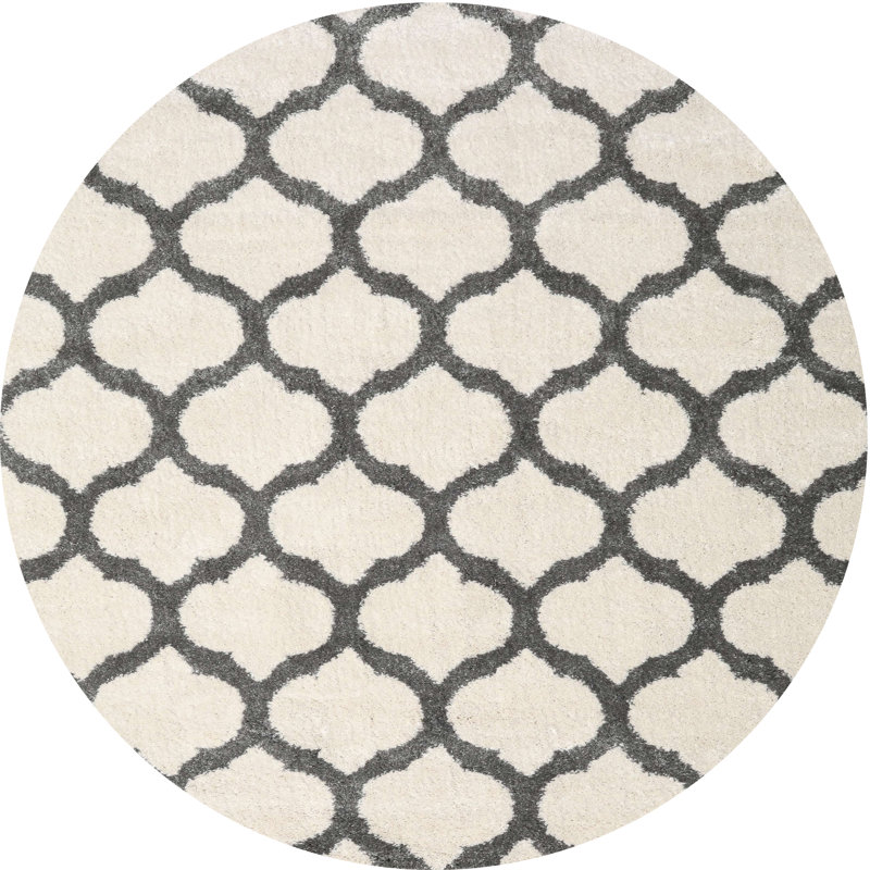 Tapis gris/zone blanche contemporaine, Rond 3 pi