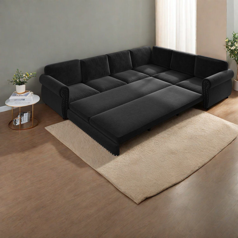 Canapé d'angle moderne, canapé-lit gigogne en chenille de 3 m (118 pouces) pour toute la famille, Black