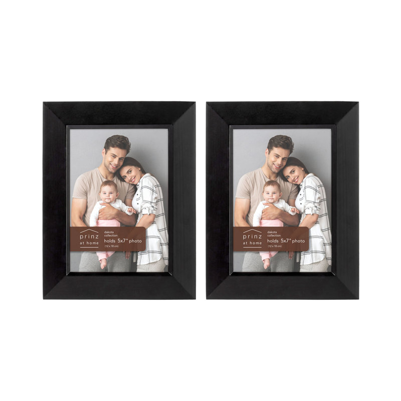  Prinz Dakota Wood Wall or Tabletop Picture Frame - Two Photo Frame Set, Black, 5" x 7"