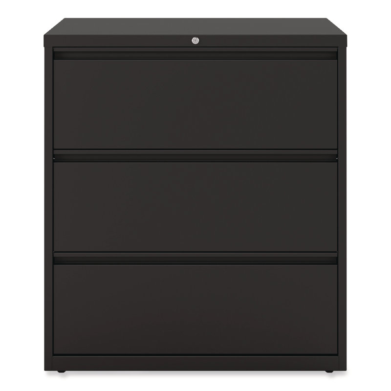 Black Steel 3-Drawer Lockable Lateral File Cabinet