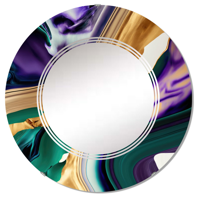Pheba mauve, vert et or Bold Strokes I - miroir mural abstrait, 32 po x 32 po