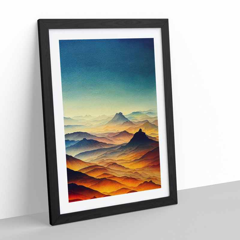 Mountain Landscape Watercolour No.1 - Framed Print, Black, 64cm H x 46cm W x 2cm D