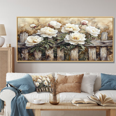 Drees, campagne, pivoines par la vieille clôture I - pivoines, art mural pour le salon