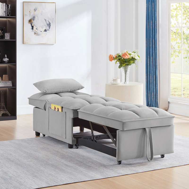4 in1 Multi-Function Single Sofa Bed, Gray Velvet