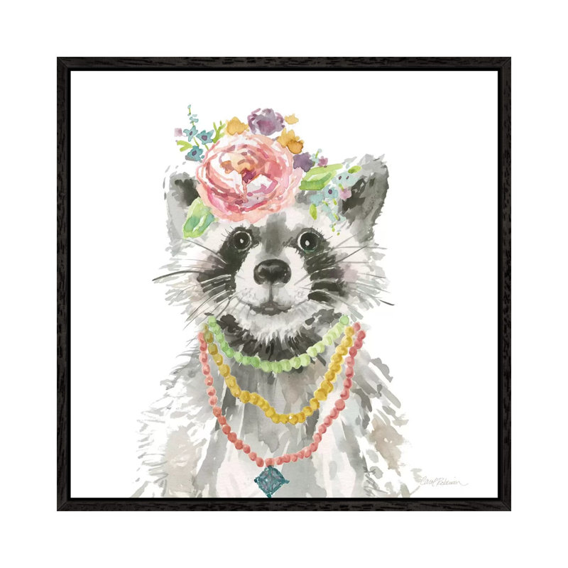 Glamour Girls: Raccoon by Carol Robinson - Print on Canvas, 45.72 cm H x 45.72 cm W, Black Framed Canvas