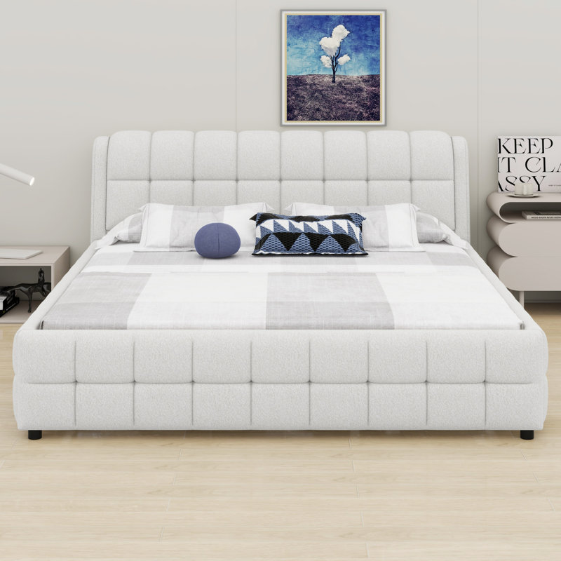 Lit plateforme tapissier Luxury, Blanc