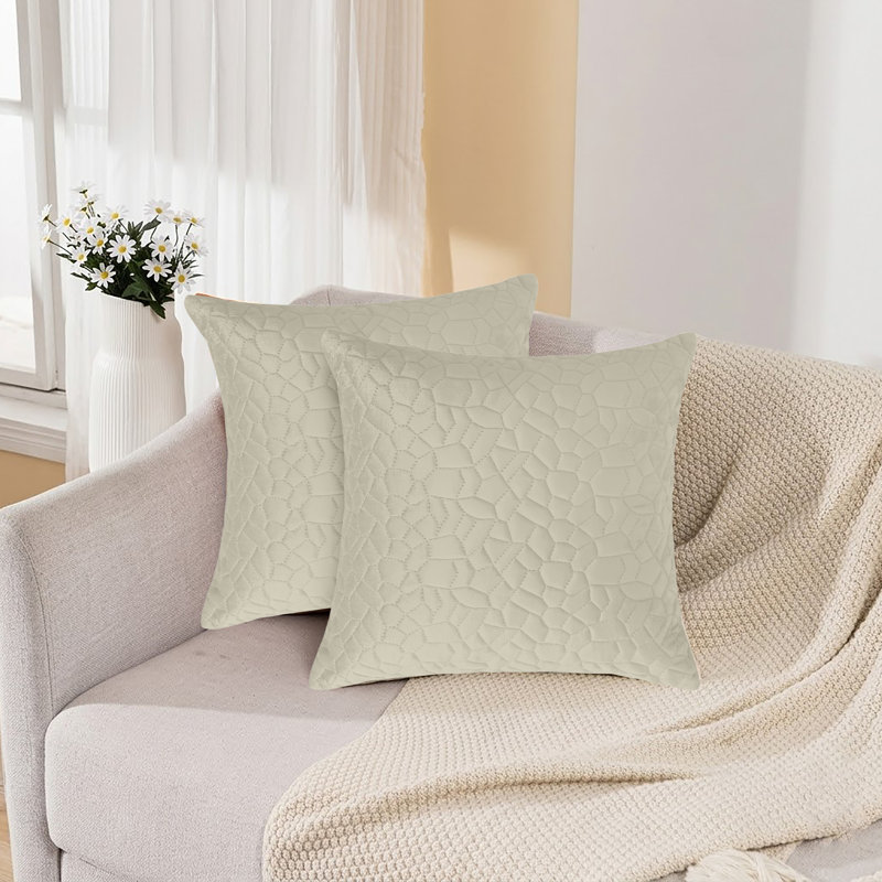 Luxury Pebbles Velvet Cushion Covers Set Of 2 Soft Throw Cushion Cases Sofa, Couch, Beige