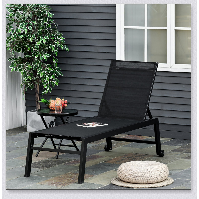 Outsunny Outdoor Patio Lounger With 5-Position Reclining Backrest, Wheels, And Durable Mesh Seat For Poolside And Beach