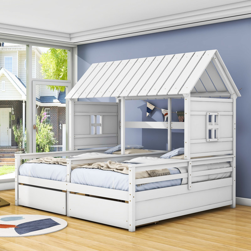 Lit plateforme simple avec tiroirs Creagh, Blanc