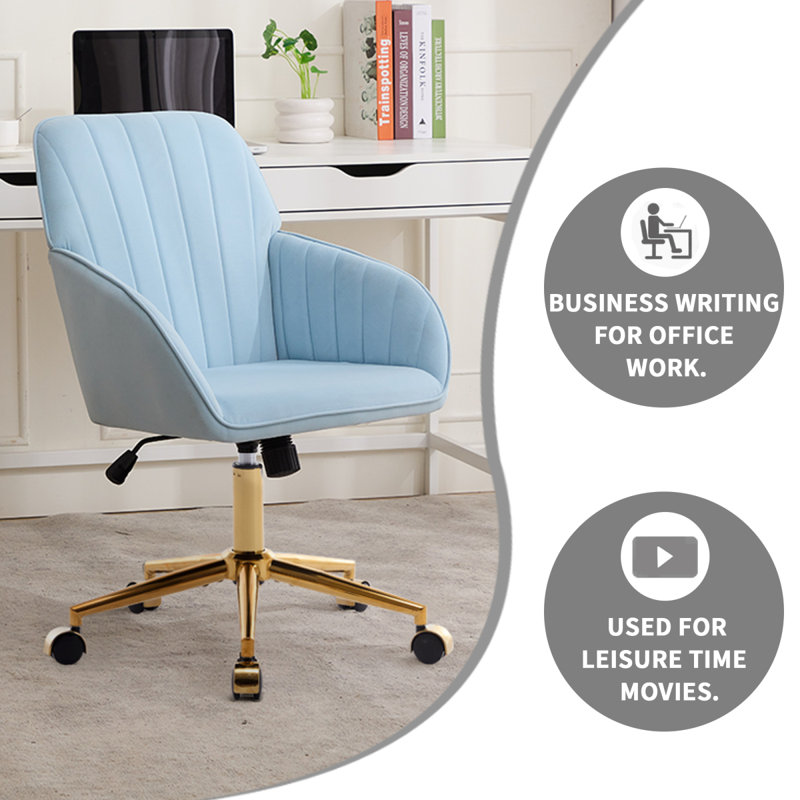 Adjustable Office Chair, Ergonomic Swivel Chair, Backrest Seat, Comfortable For Long Sitting, Gold, Baby Blue
