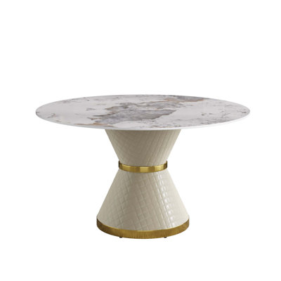 53.15"Modern Artificial Stone Round Carbon Steel Base Dining Table-Can Accommodate 6 People(Only The Table)