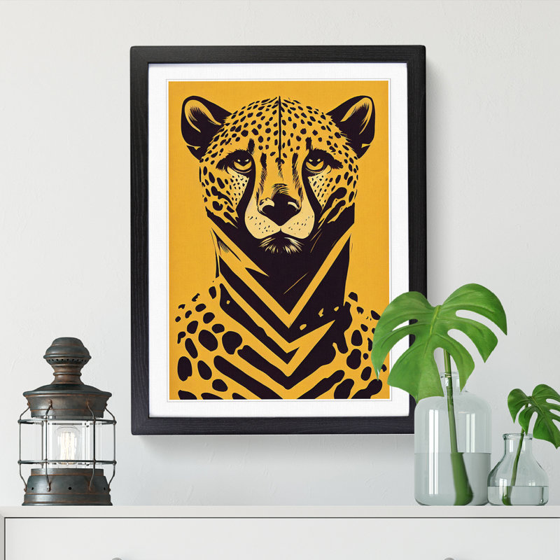 Lone Cheetah - Single Picture Frame Print, Black, 64cm H x 46cm W x 2cm D