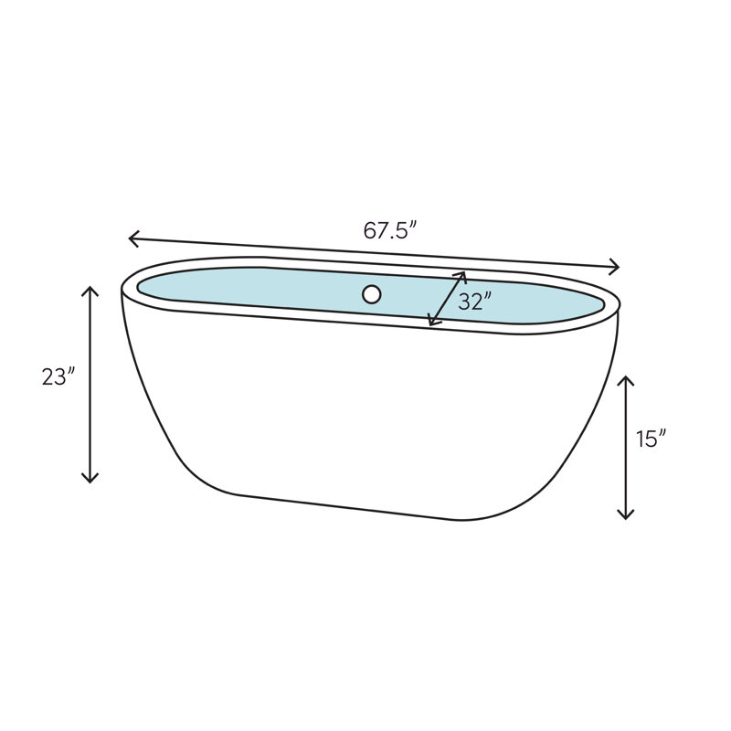 67" x 32" Freestanding Soaking Acrylic Bathtub