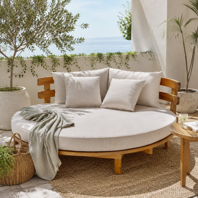 59" Wide Curved Premium All-Weather Solid Wood Patio Daybed with 4 Pillows