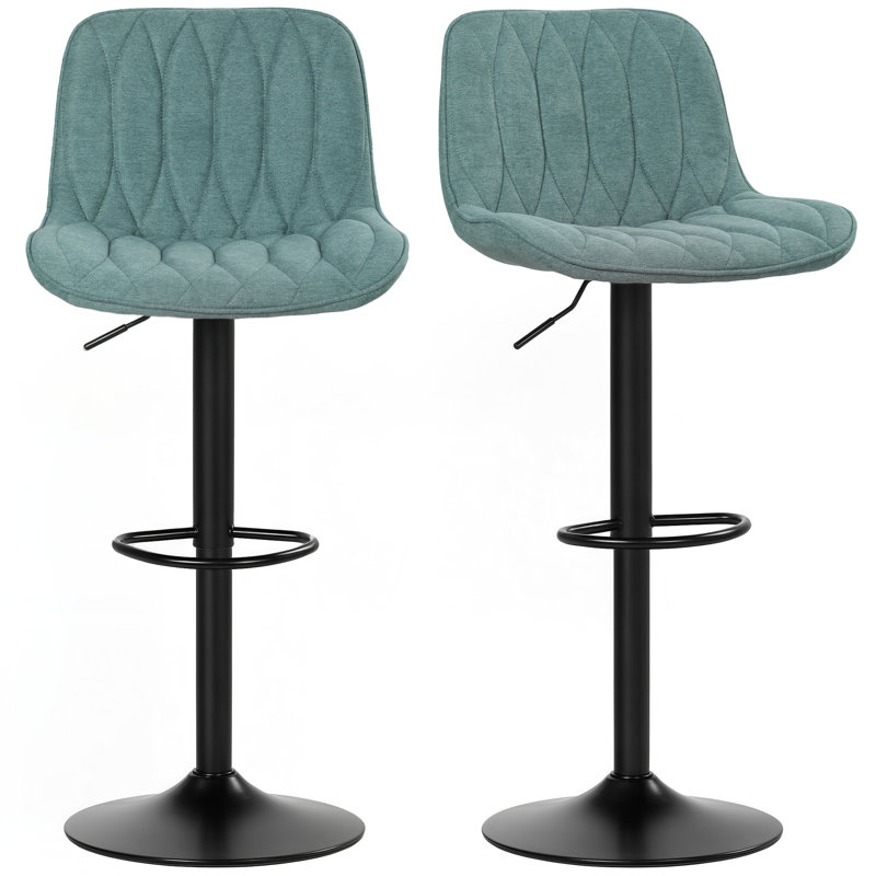 Swivel Upholstered Adjustable Height Counter Stool with Metal Frame, Blue