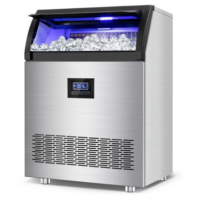 Machine à glaçons commerciale 360 lb / 24 h avec bac de rangement de 80 lb, 126 pièces Machine à glaçons en acier inoxydable sous le comptoir / machine à glaçons autoportante