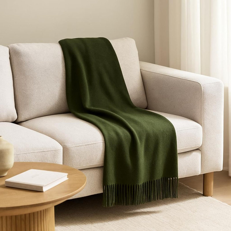 Jeté chaud et doux en laine mérinos Pure Cashmere, Vert