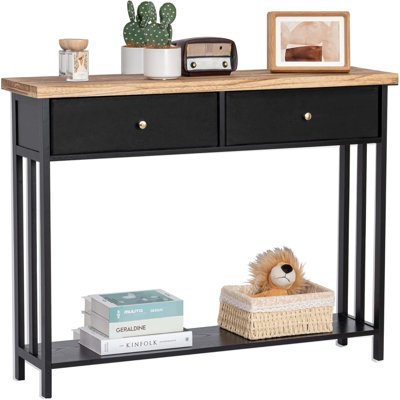 Solid Wood Console Table With 2 Fabric Drawers, 42-Inch Entryway Table With 2 Storage Shelves, Multi-Functional Sofa Table For Living Room, Hallway, Kitchen, Or Behind Couch, Black