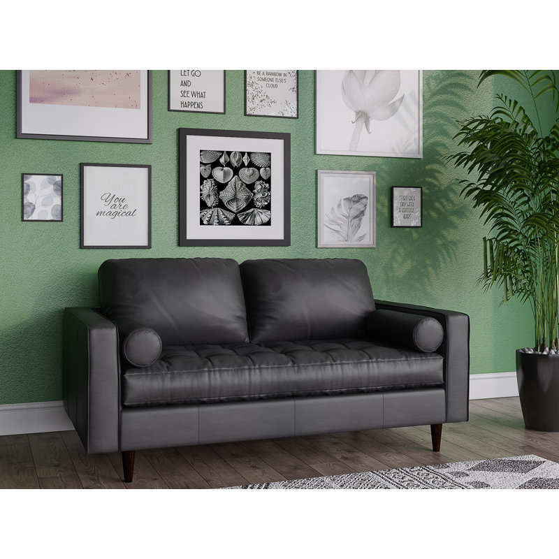 Causeuse à accoudoirs carrés en cuir véritable 65,4 po Brochu, Cuir véritable noir