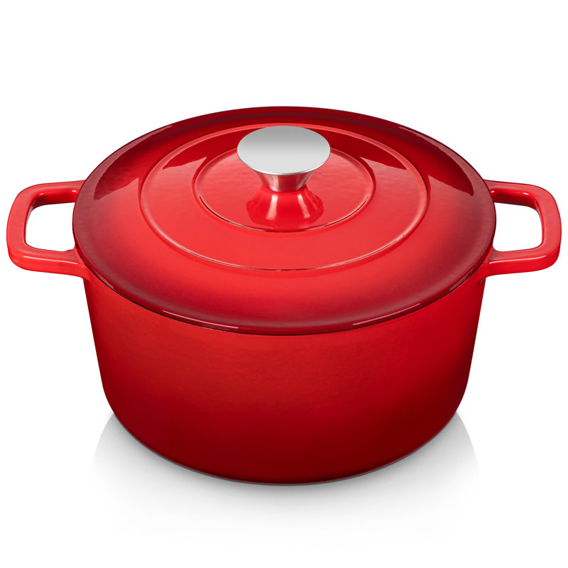 Velaze ZTF01 5.3 Quarts Non-Stick Enameled Cast Iron Round Dutch Oven, Red