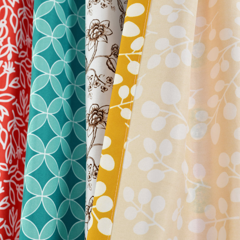 Boho Patch Navy and Orange Polyester Curtain Panels