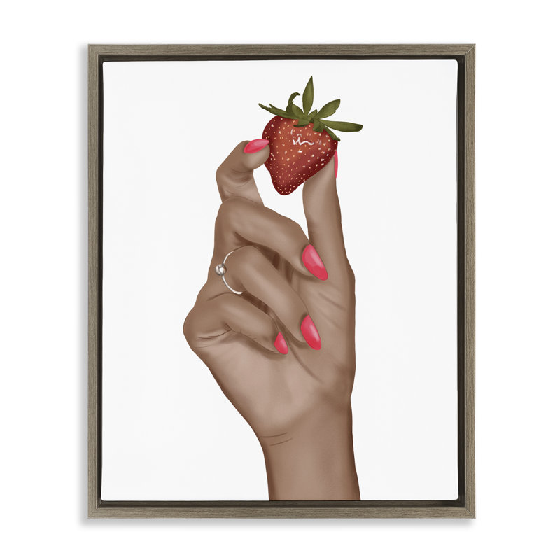 «Tenant la juteuse fraise» par Saba Rauf, Cadre flottant orme Montalcino, H 21 po x l 17 po