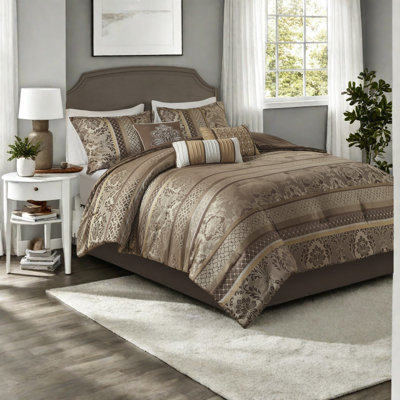 Ensembles de literie luxueux en jacquard de polyester, or brun, élégance pour la maison