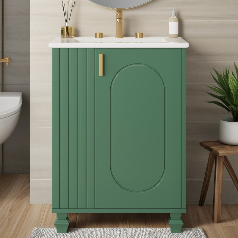 24'' Single Bathroom Vanity Set With Ceramic Top, Green