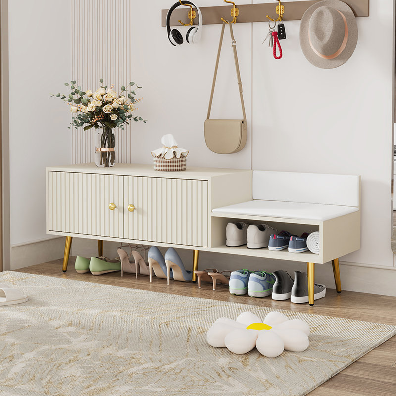 Banc de rangement pour chaussures avec coussins, Blanc antique