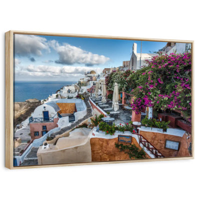 Bougainvillea And Cafes In Oia Santorini