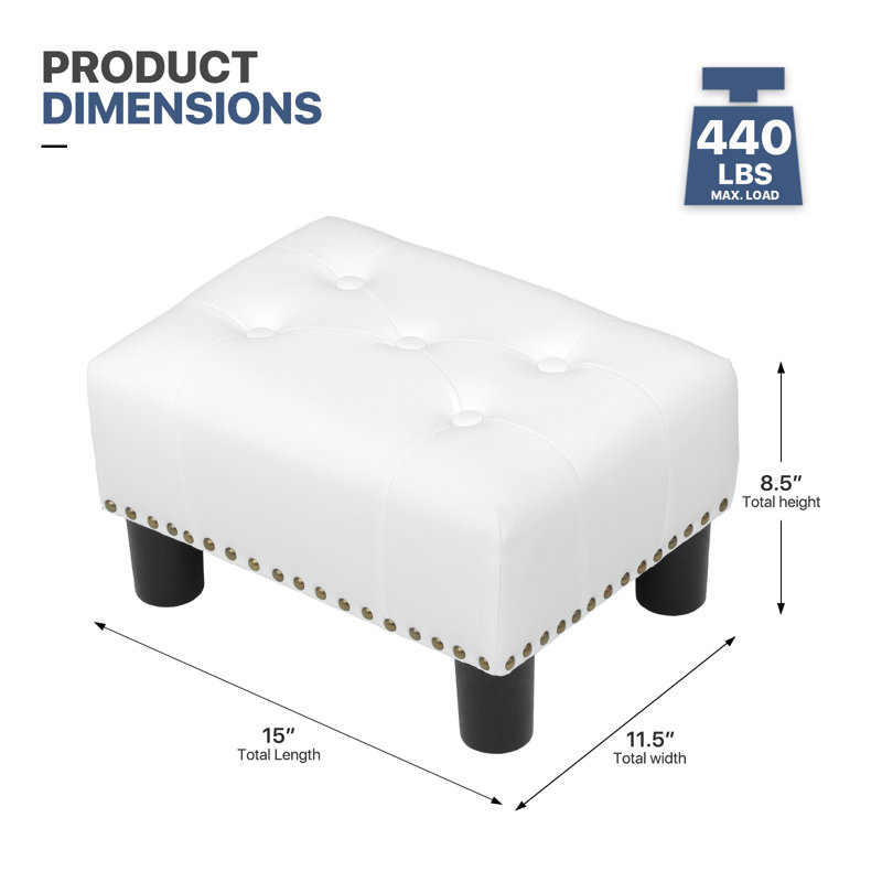Banc avec repose-pieds Engelsman, repose-pieds capitonné en cuir PU pour le salon, Similicuir blanc