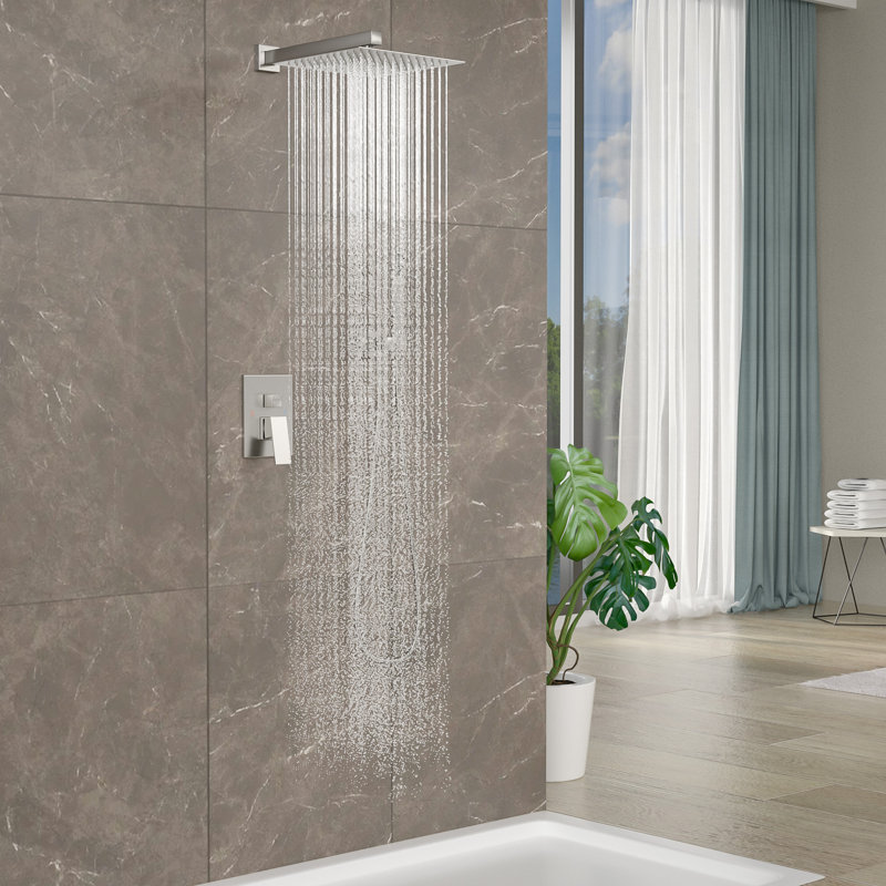 12" Wall Mounted Pressure Balanced Rain Shower System with Handheld Spray, Brushed Nickel