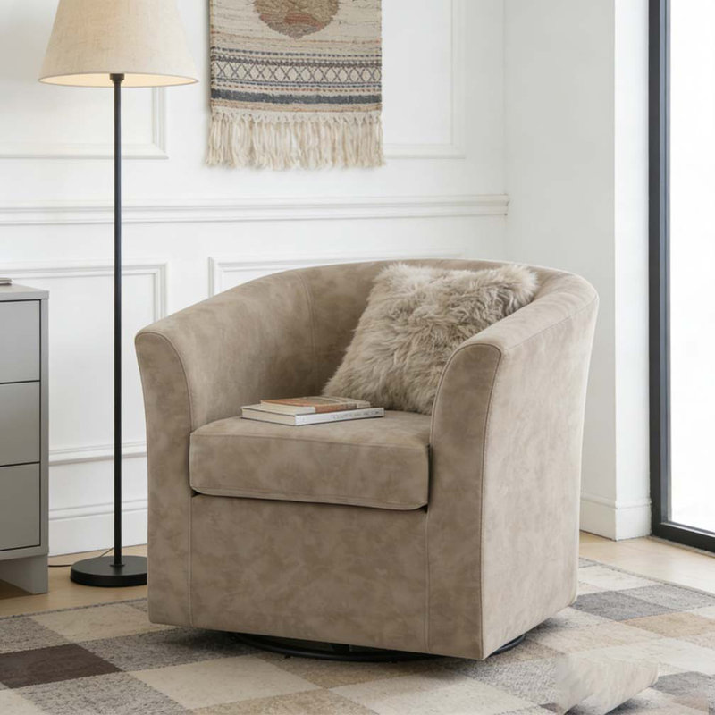 Fauteuil demi-tonneau pivotant en similicuir, Abricot